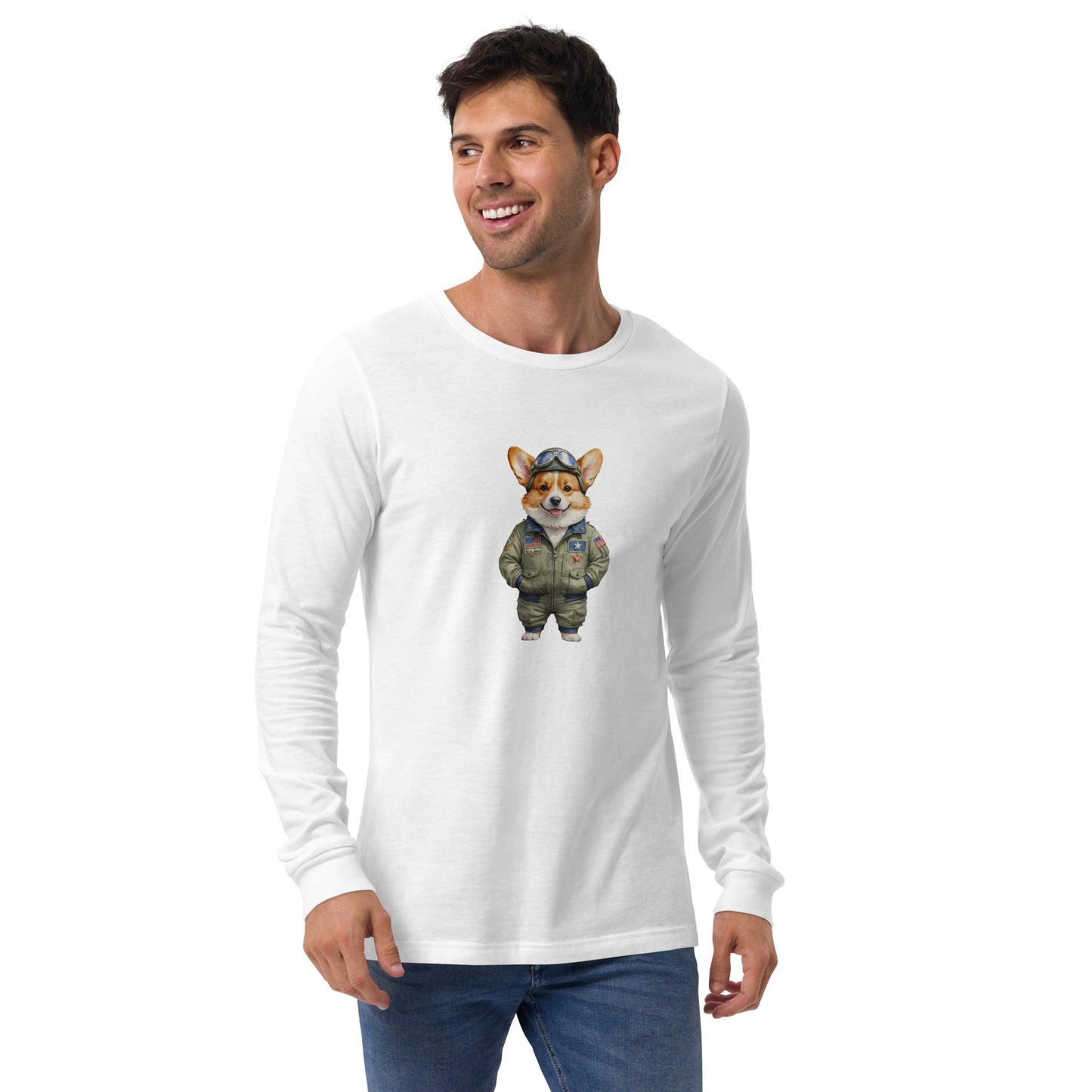 Corgi Vintage Pilot Large Print Long Sleeve T-Shirt