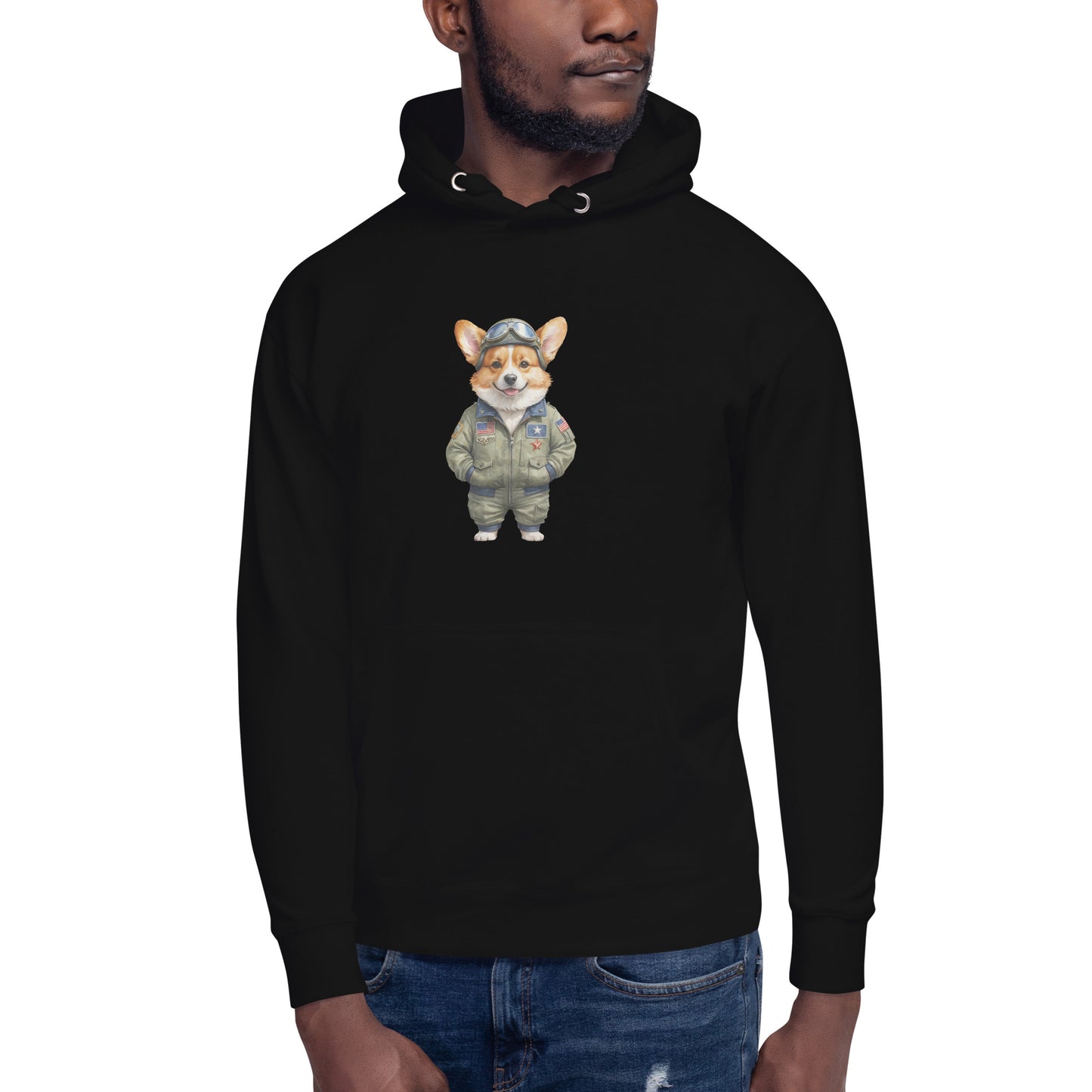 Corgi Vintage Pilot Large Print Unisex Hoodie