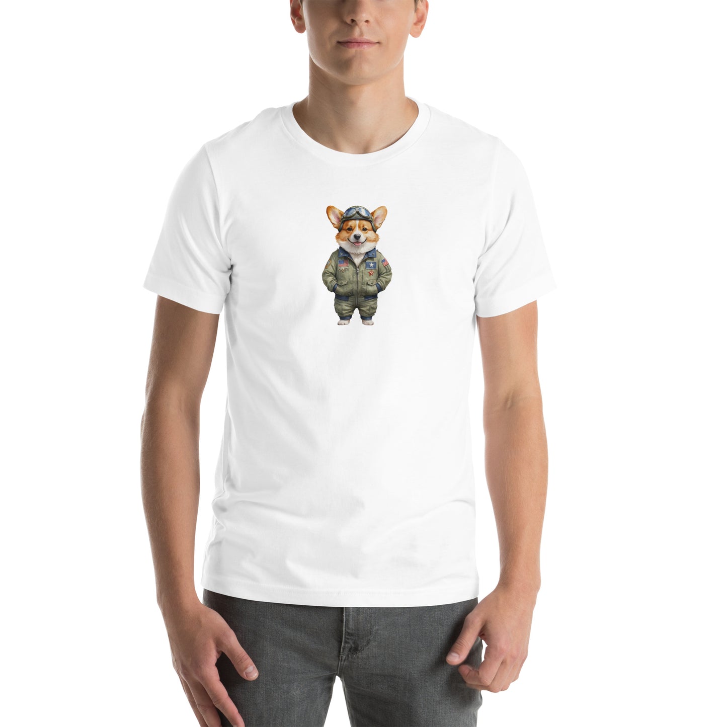 Corgi Vintage Pilot Large Print Unisex T-Shirt