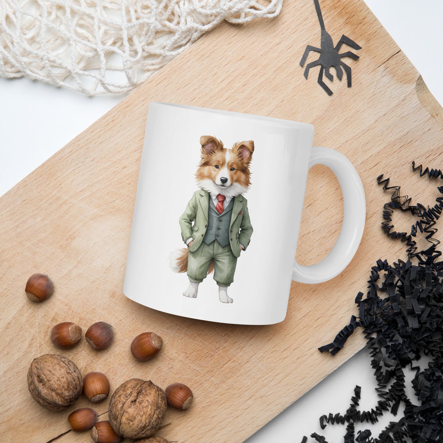 Shetland Sheepdog Spy x White glossy mug