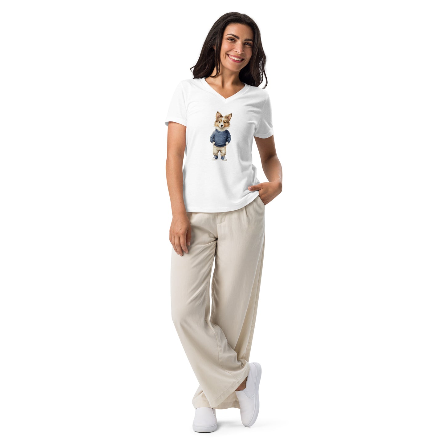 Shetland Sheepdog Joy Large Print V-Neck T-Shirt