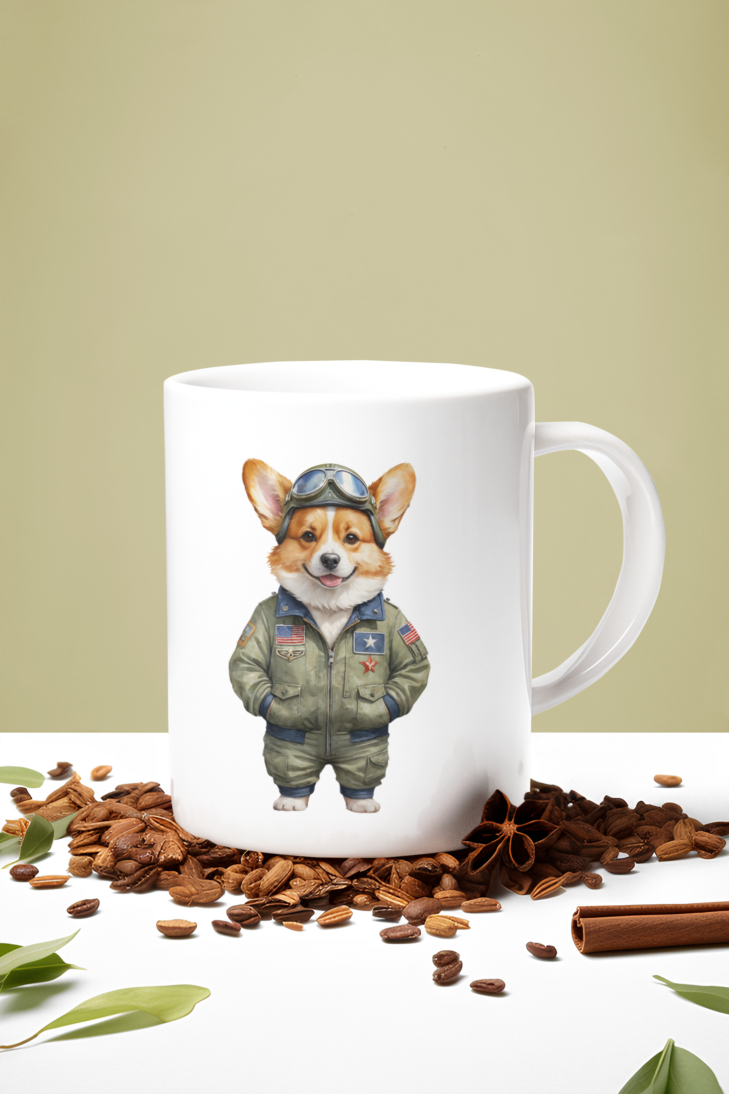 Corgi Vintage Pilot White Glossy Mug