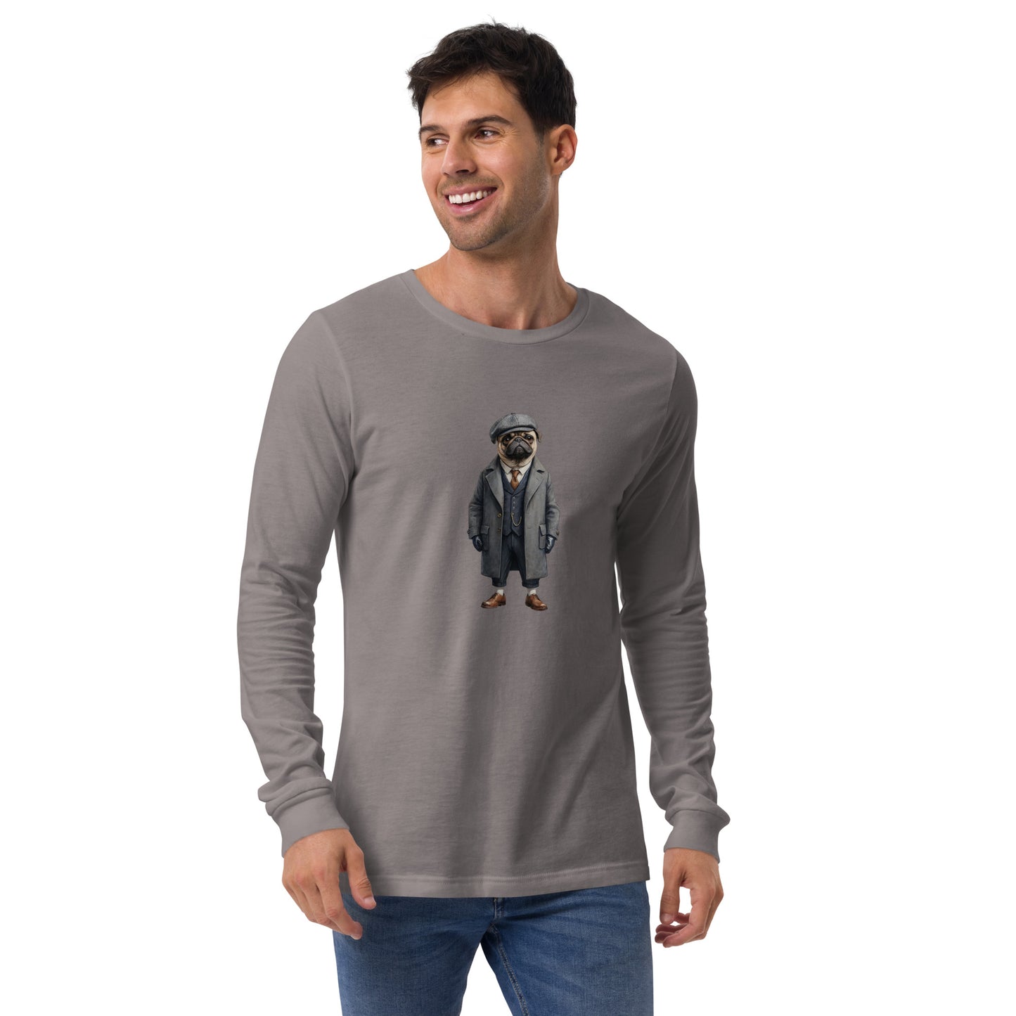 Pug Vintage Shelby Large Print Long Sleeve T-Shirt