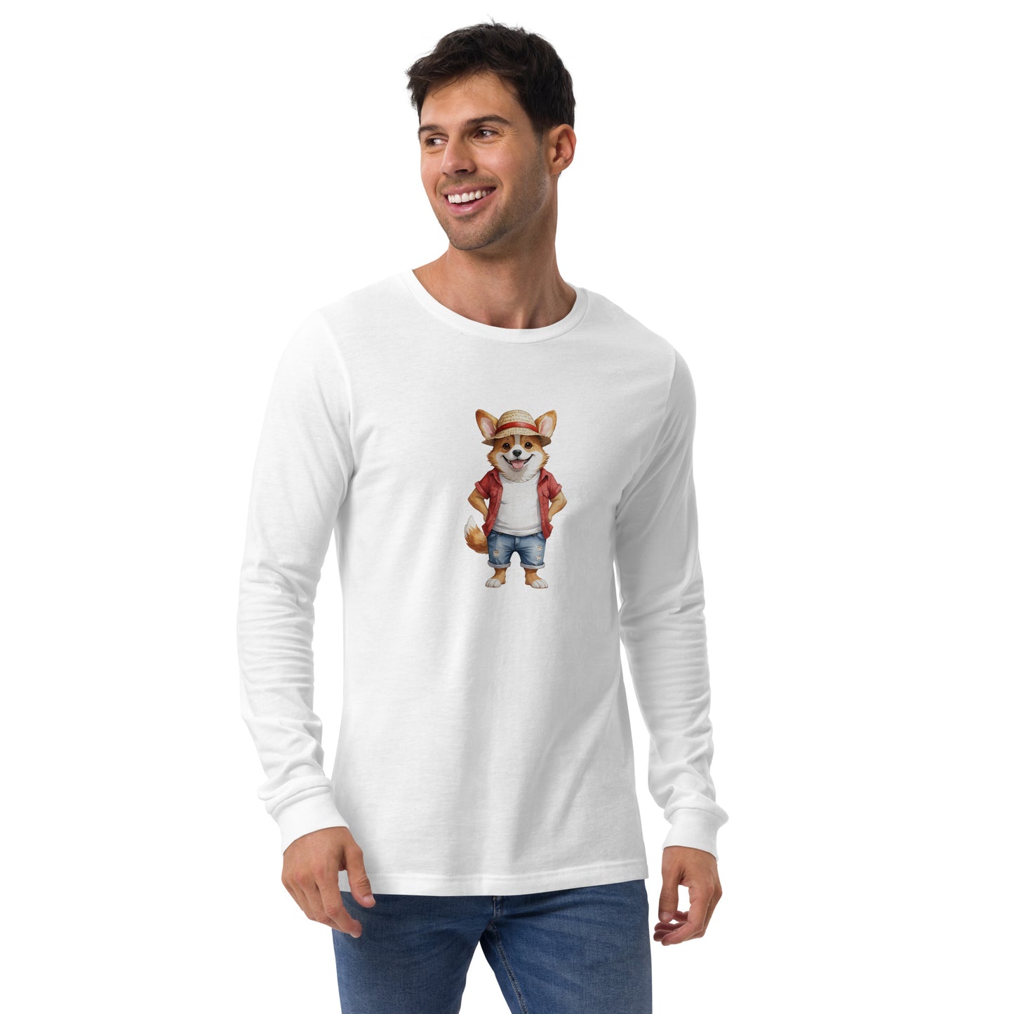 Corgi One Treat Large Print Long Sleeve T-Shirt