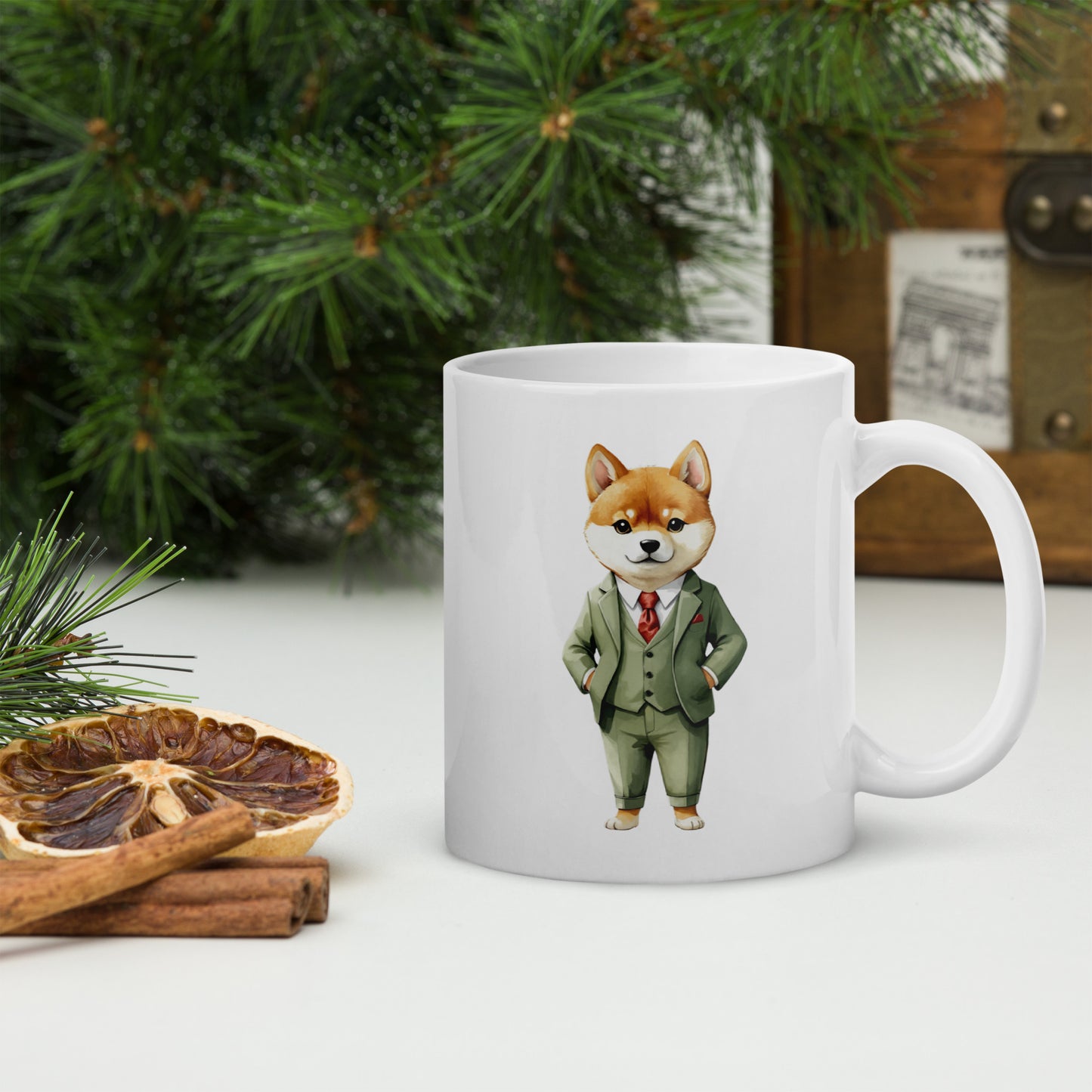 Shiba Inu Spy x White Glossy Mug
