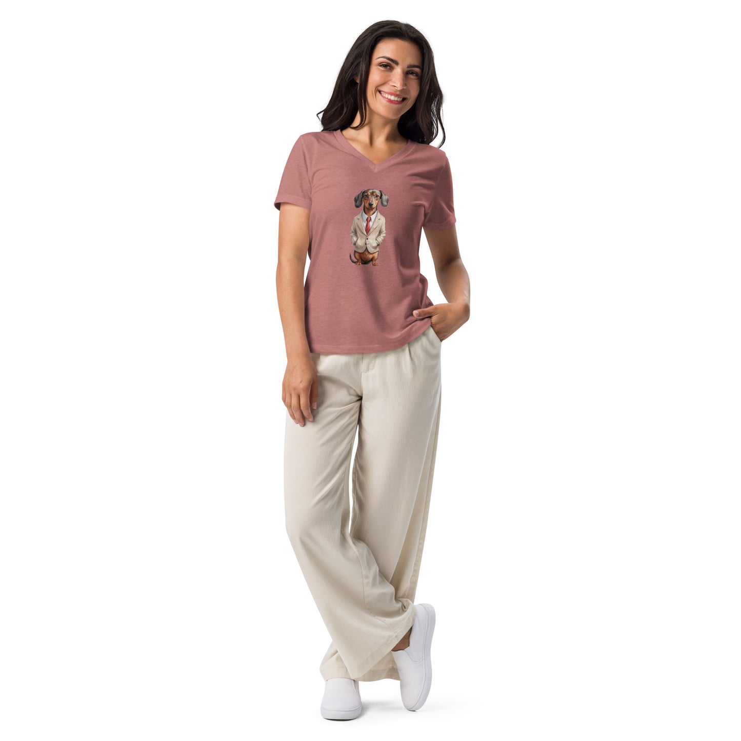 Dachshund Food Note Large Print Women’s V-Neck T-Shirt