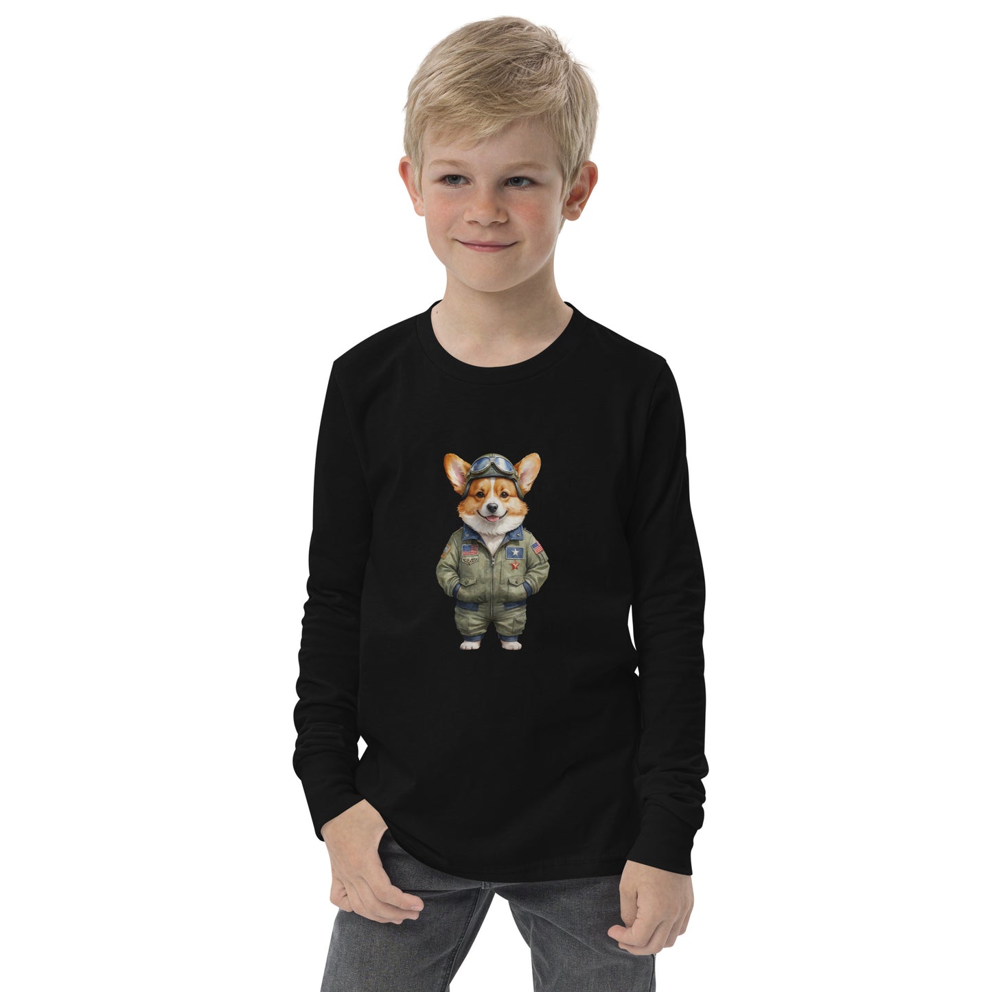 Corgi Vintage Pilot Youth Long Sleeve T-Shirt
